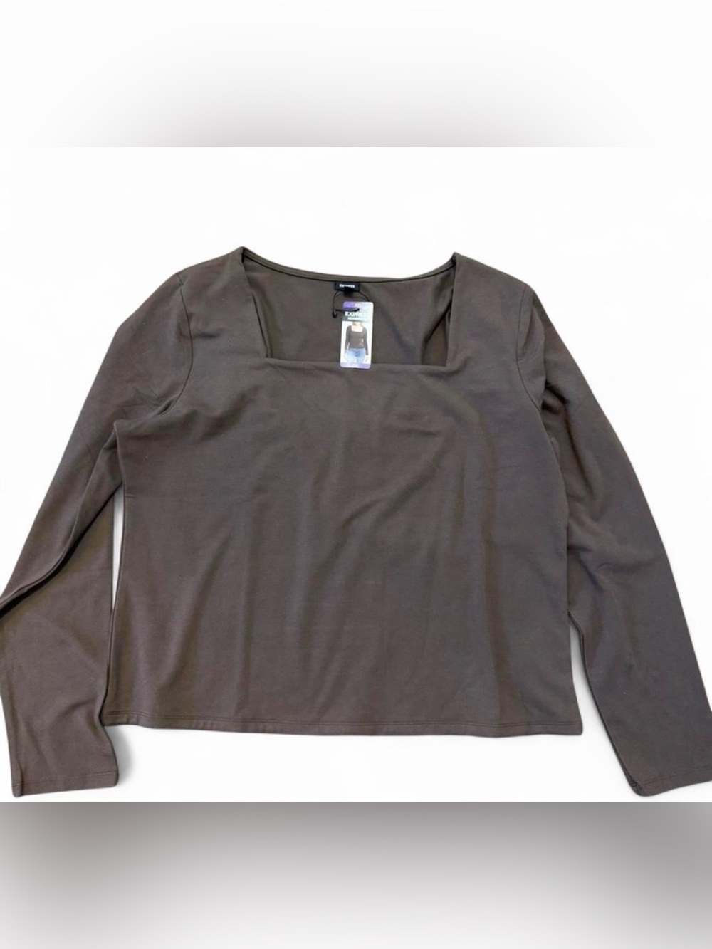 Express Women’s Long Sleeve Square Neck Top - Dark Brown